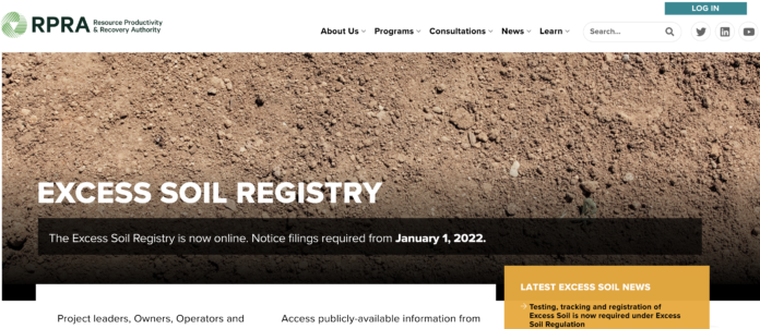 excess soil registry webpage